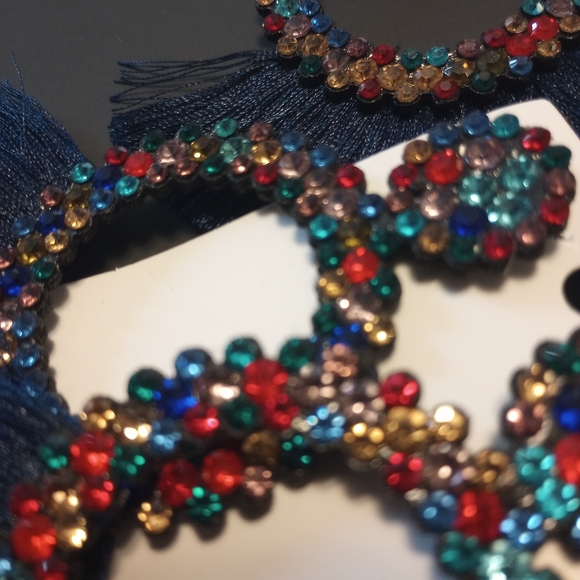 New Women's Hot Ocean Blue Rhinestone Tassel Earrings - Picture 2 of 5